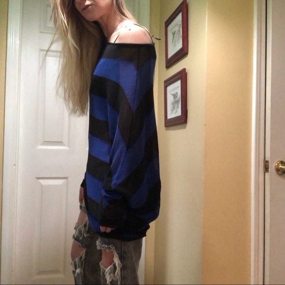 BCBG Asymmetrical Blue and Black Sweater, Small - Picture 8 of 8